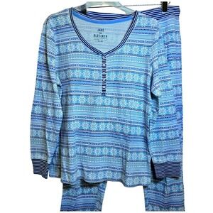 Jane and Bleecker Pajama Set Waffle Thermal Nordic Sz XL Blue Top Jogger Bottom